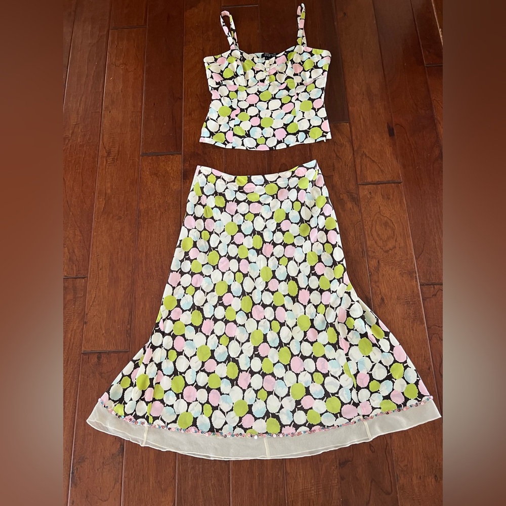 Etcetera Pastel Polka Dot Matching Set in Pink, Lime & Brown